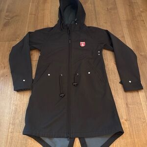 Derbe Hamburg 36 Black Softshell Parka Jacket Waterproof Hooded Fishtail Coat